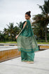 Handwoven Handprinted  Aquamarine Chanderi Saree